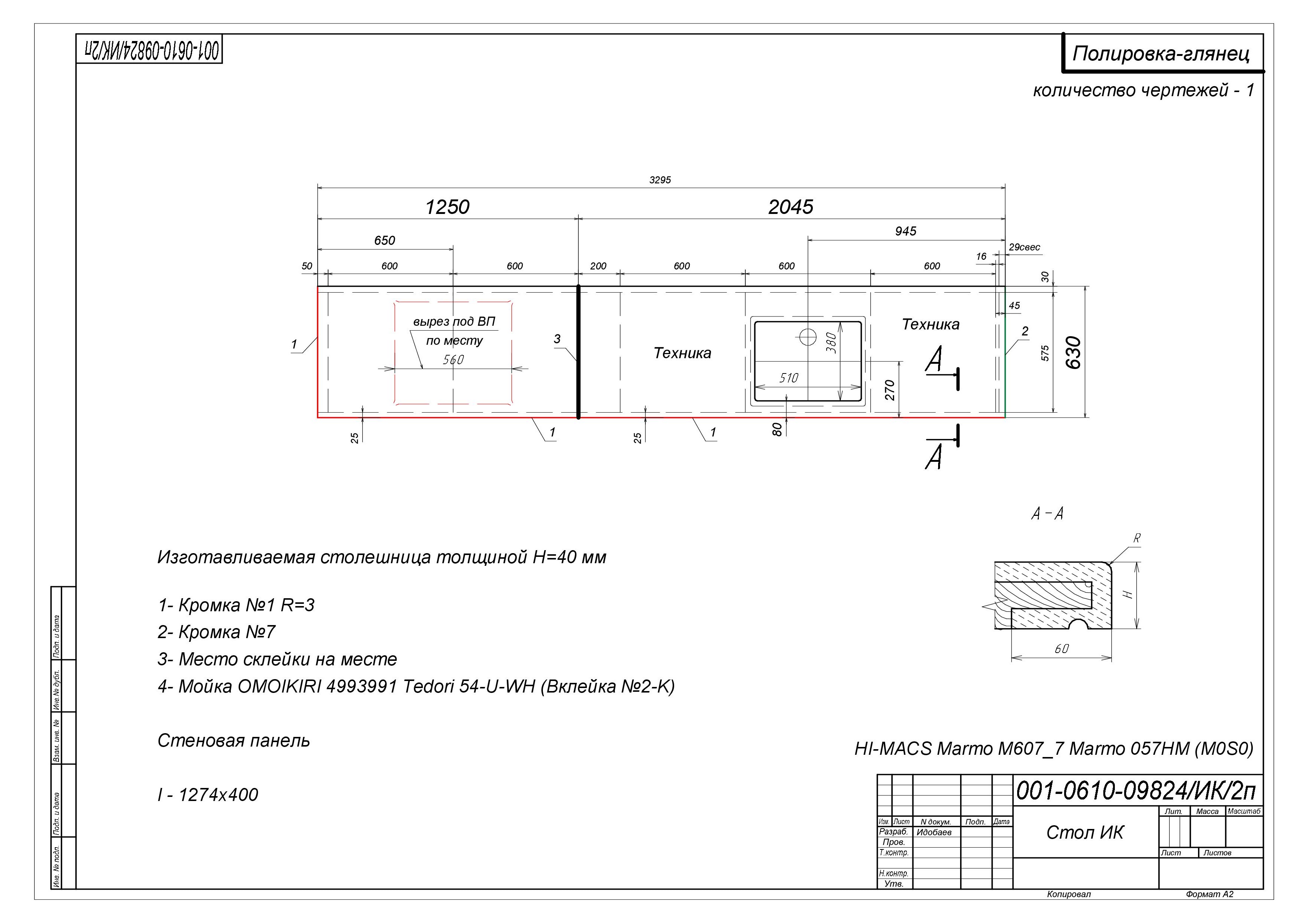 Комплект столешниц со стеновой панелью