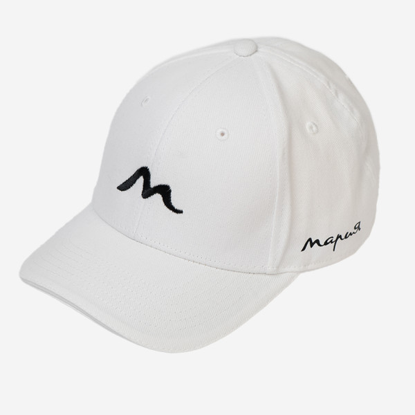 Бейсболка "Мария". Белая с черным логотипом Бейсболка "Мария". Белая с черным логотипом