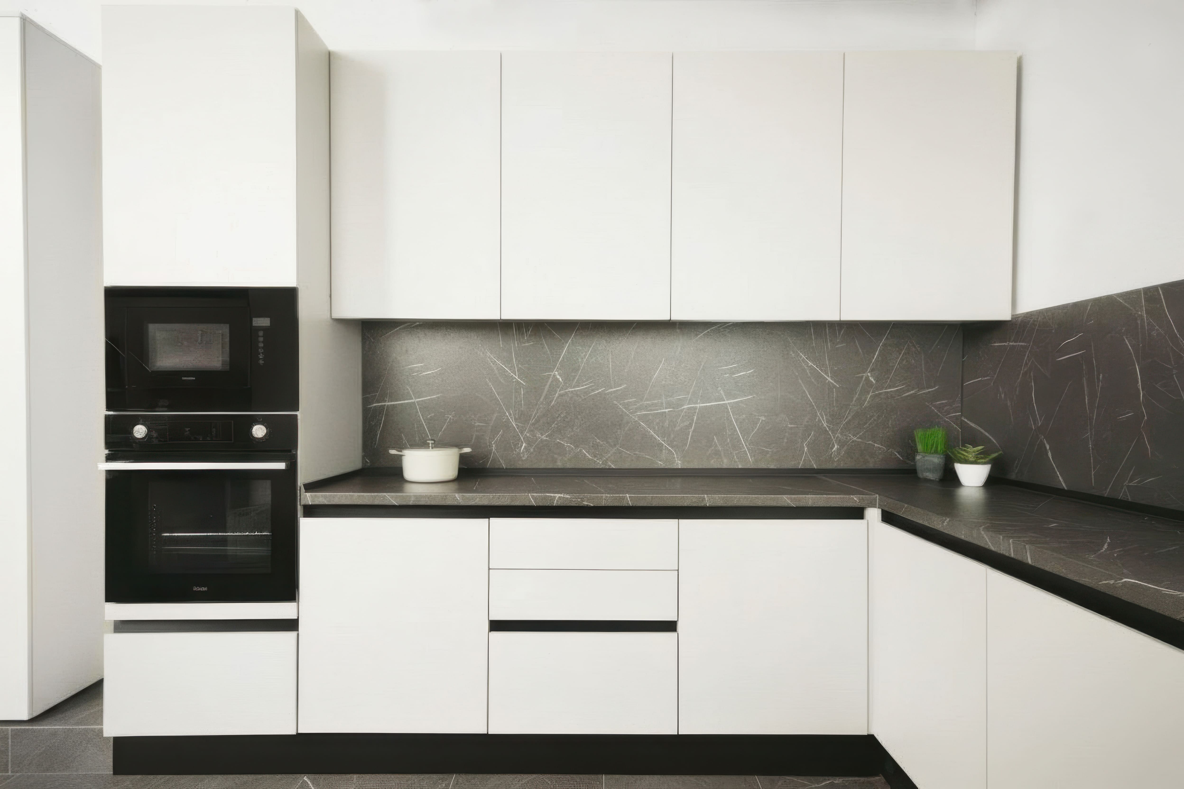 Кухонный гарнитур угловой КС-01, Светло-серый, 300х180 см. без столешницы/стеновой панели