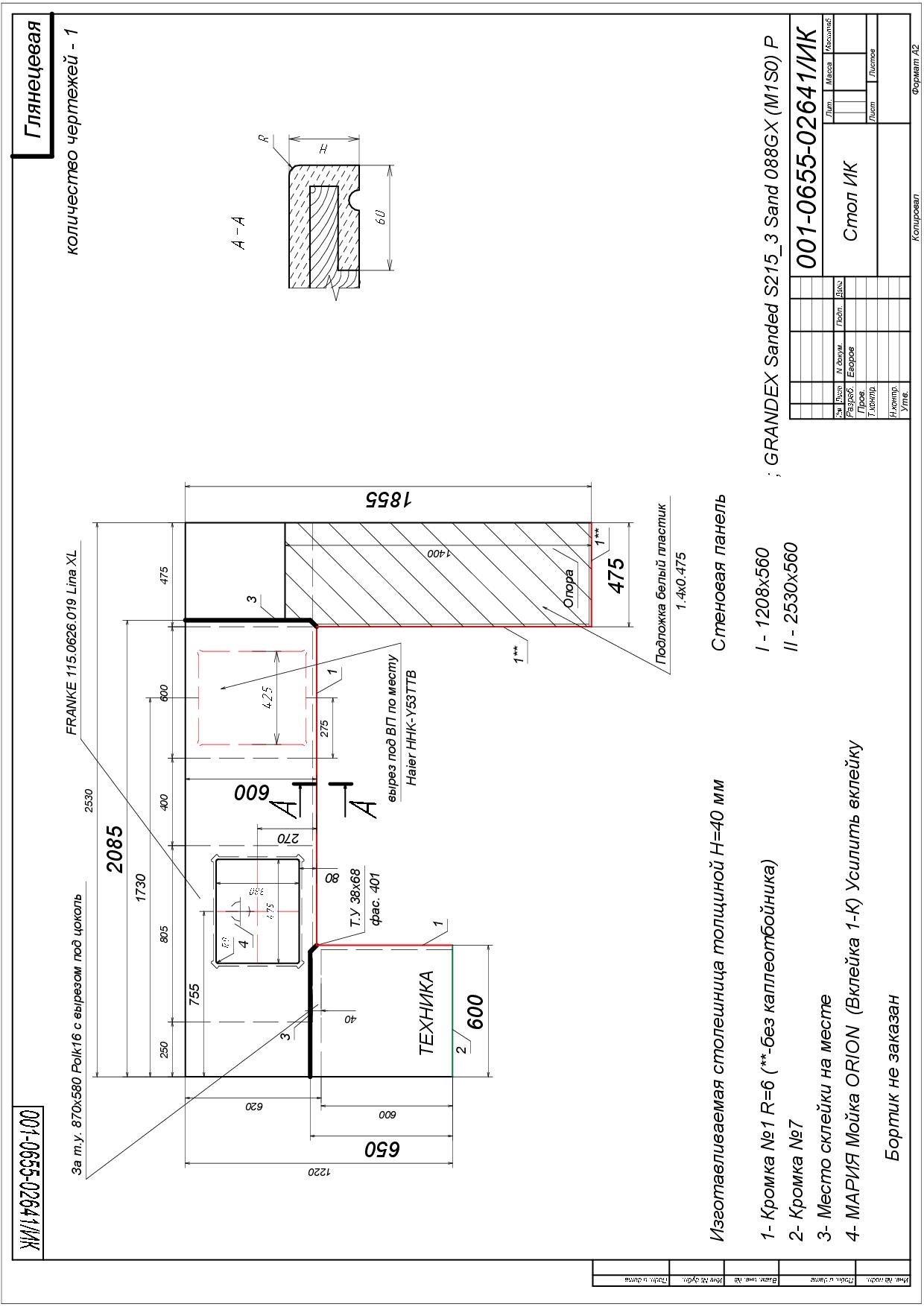 Комплект столешниц из ИК со стеновой панелью