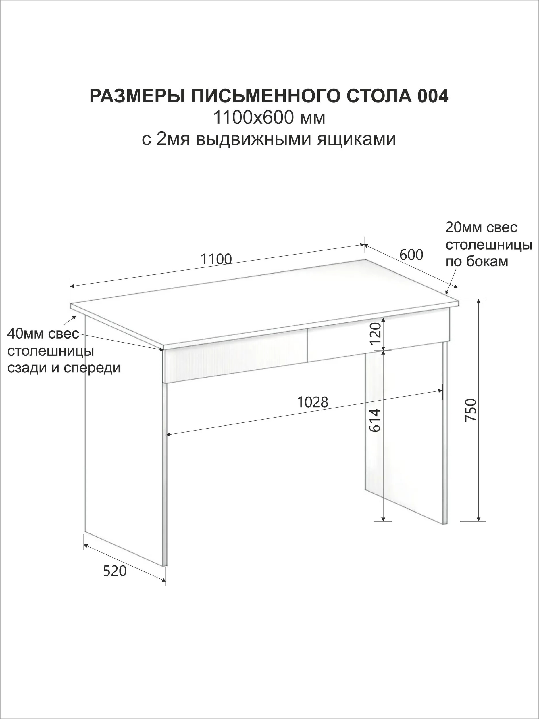 Стол письменный с двумя выдвижными ящиками СП004 Дуб Виченца беленый